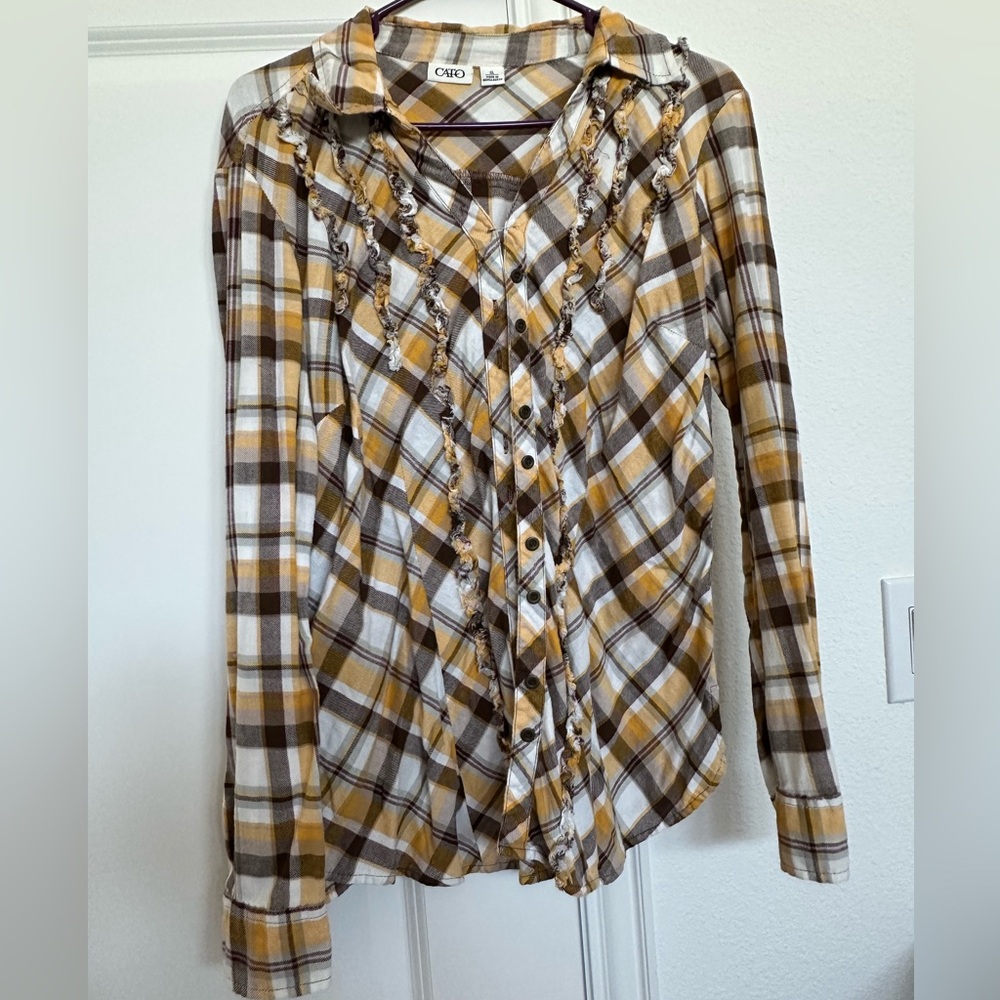Yellow and Brown Plaid Button-Down Shirt